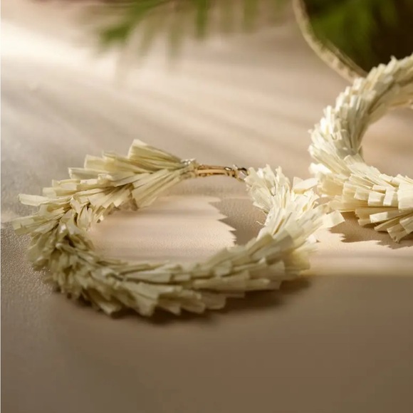 Tan Raffia Large Hoop Earrings - Picture 2 of 4